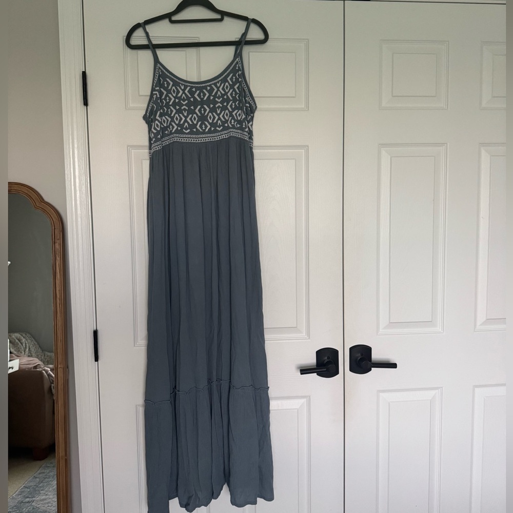 Blue Maxi Dress with embroidered detail